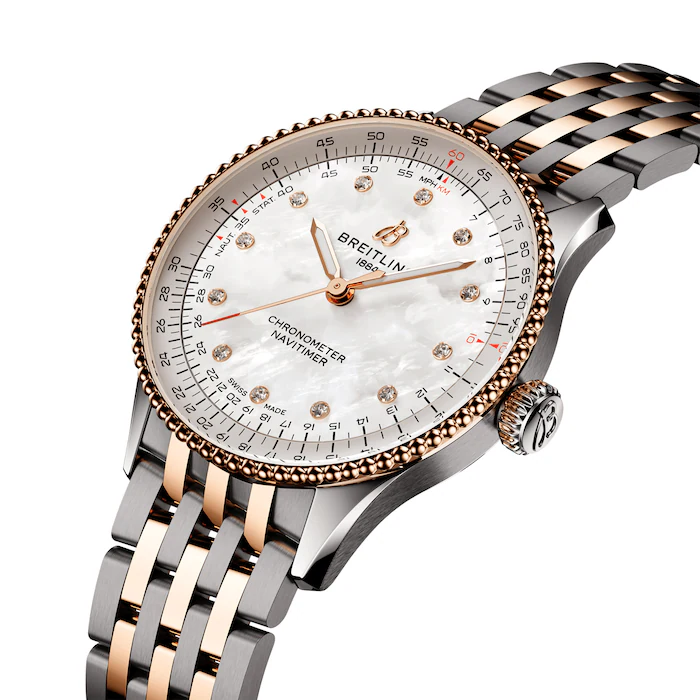 Breitling Navitimer 36mm Ladies Watch White Mother Of Pearl Stainless Steel And 18k Red Gold MPN: U17327211A1U1