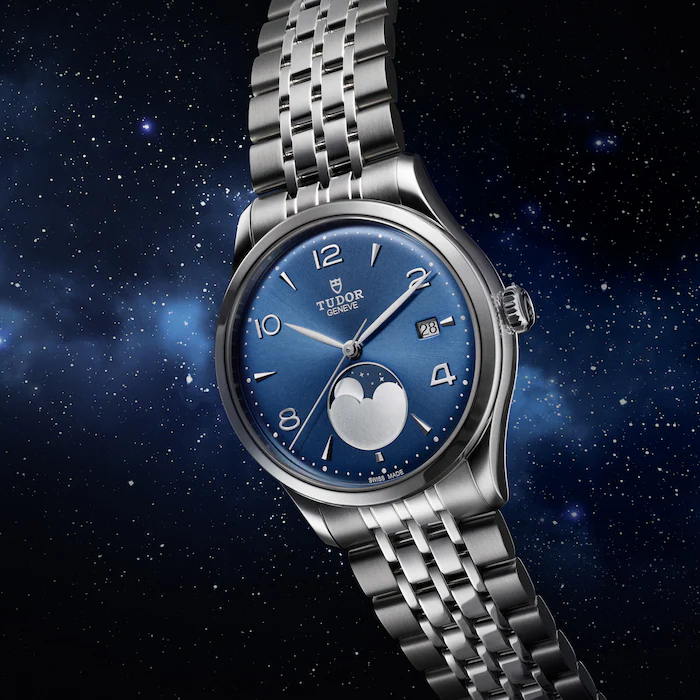 Tudor 1926 Luna 39mm Mens Watch Steel Case Moon Phase Indicator Blue Dial MPN: M91560-0002